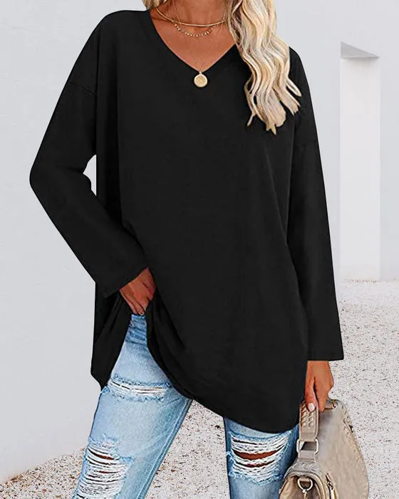 Long-sleeved V-neck women's blouse
