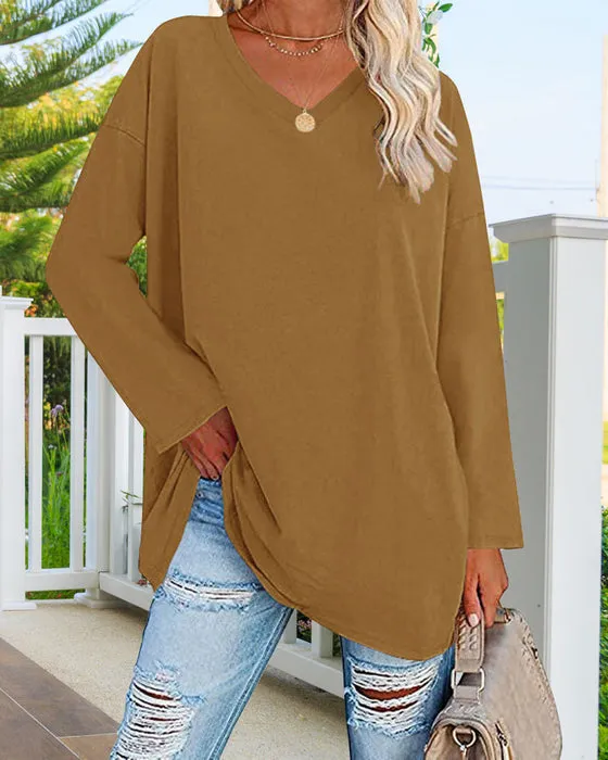 Long-sleeved V-neck women's blouse