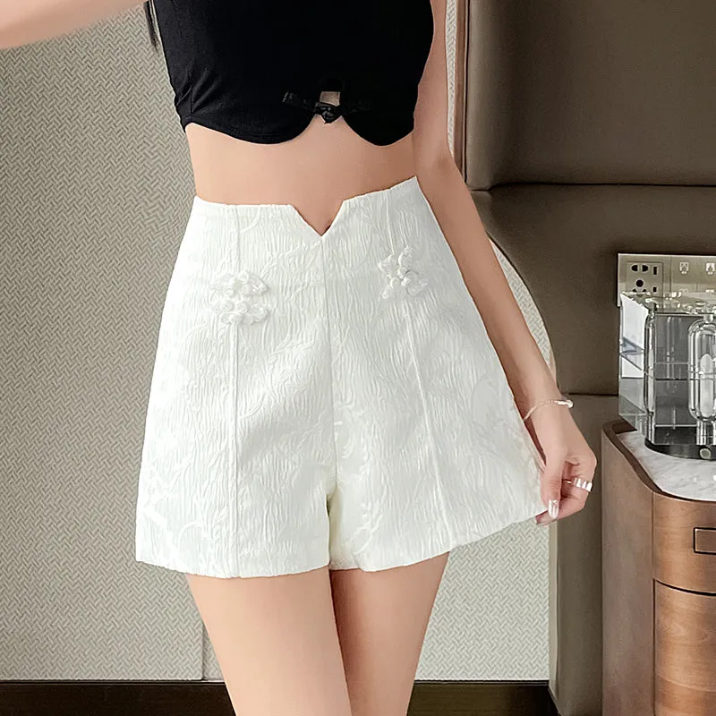 Loose-Fit Jacquard Chino Shorts for Women in Elegant Solid Colors