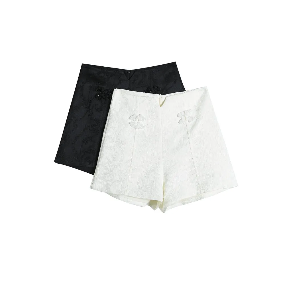 Loose-Fit Jacquard Chino Shorts for Women in Elegant Solid Colors