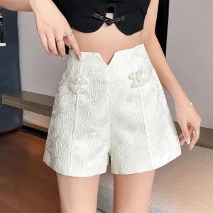 Loose-Fit Jacquard Chino Shorts for Women in Elegant Solid Colors