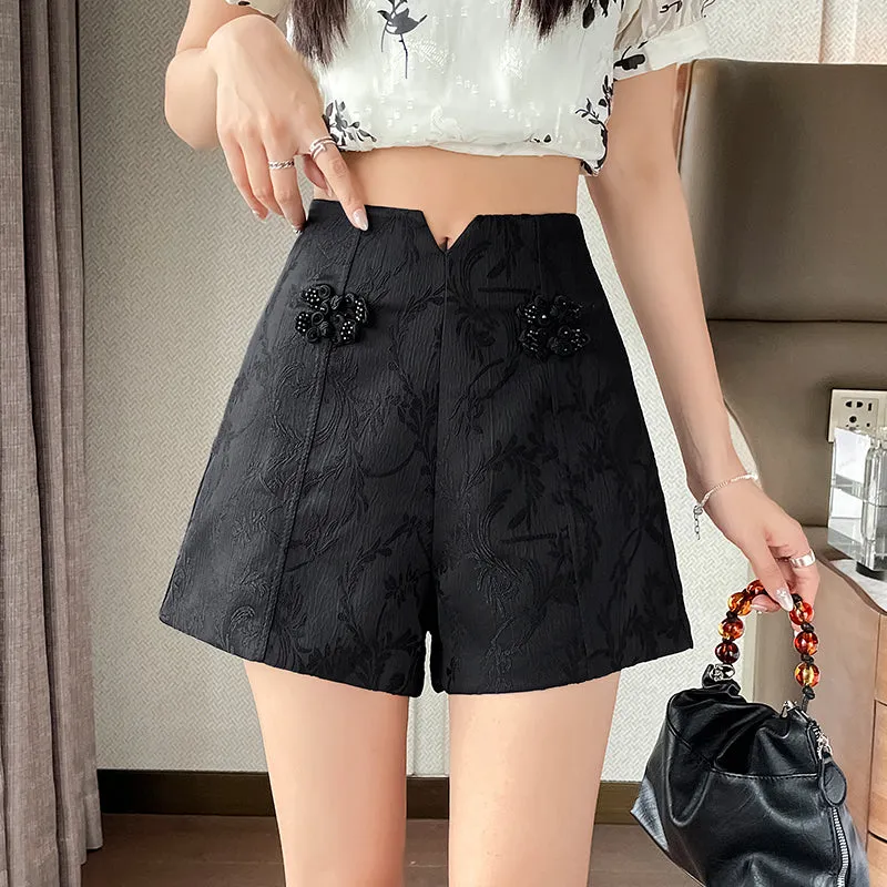 Loose-Fit Jacquard Chino Shorts for Women in Elegant Solid Colors