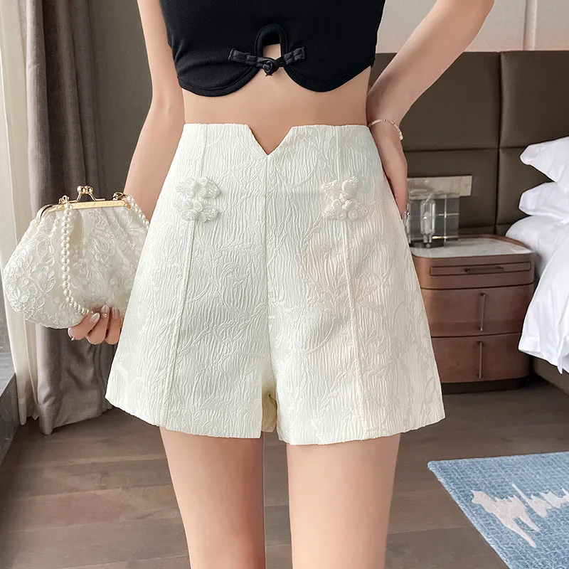 Loose-Fit Jacquard Chino Shorts for Women in Elegant Solid Colors