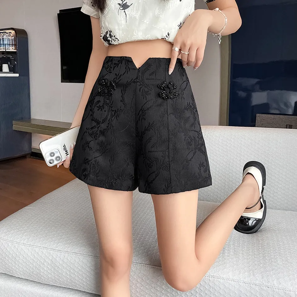 Loose-Fit Jacquard Chino Shorts for Women in Elegant Solid Colors