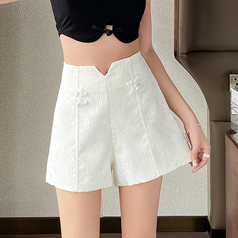 Loose-Fit Jacquard Chino Shorts for Women in Elegant Solid Colors