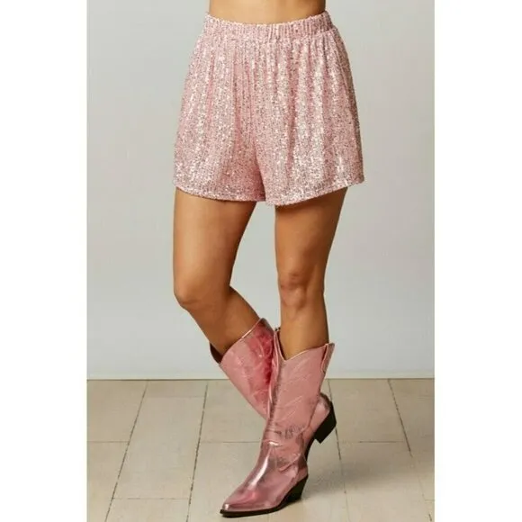 Making a Statement Sequin Sparkle Shorts in Pink