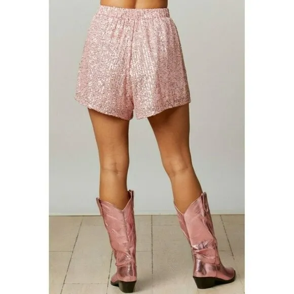 Making a Statement Sequin Sparkle Shorts in Pink