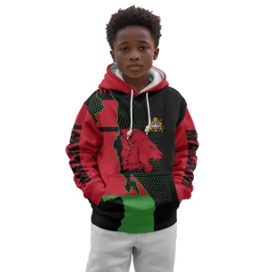Malawi Lion Map Flag Kid Hoodie Wildlife Fusion Design TS04