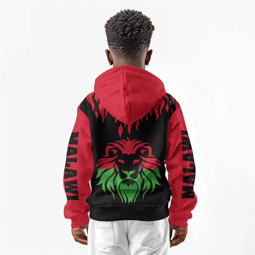 Malawi Lion Map Flag Kid Hoodie Wildlife Fusion Design TS04