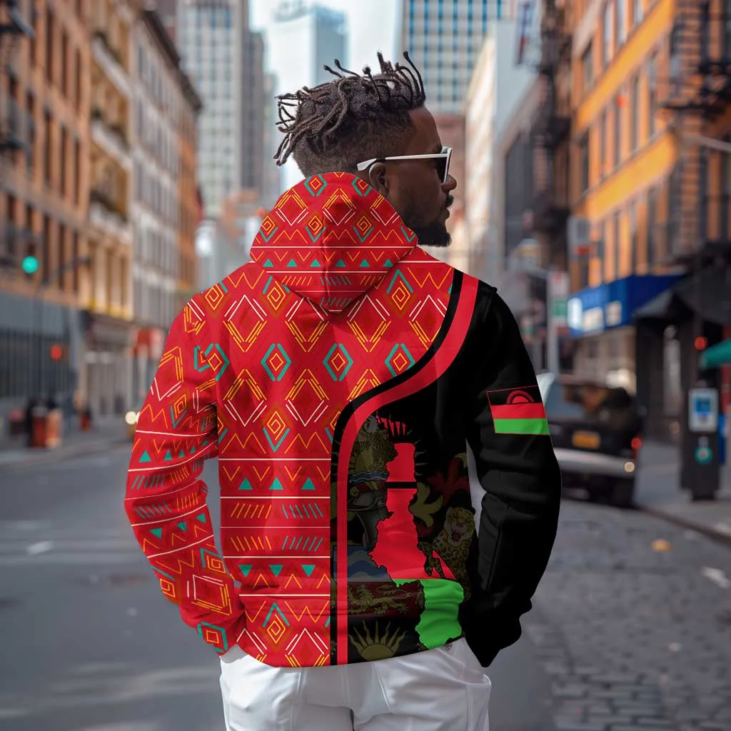 Malawi Patterns African Zip Hoodie Blended with Flag Colors and National Emblem TS04
