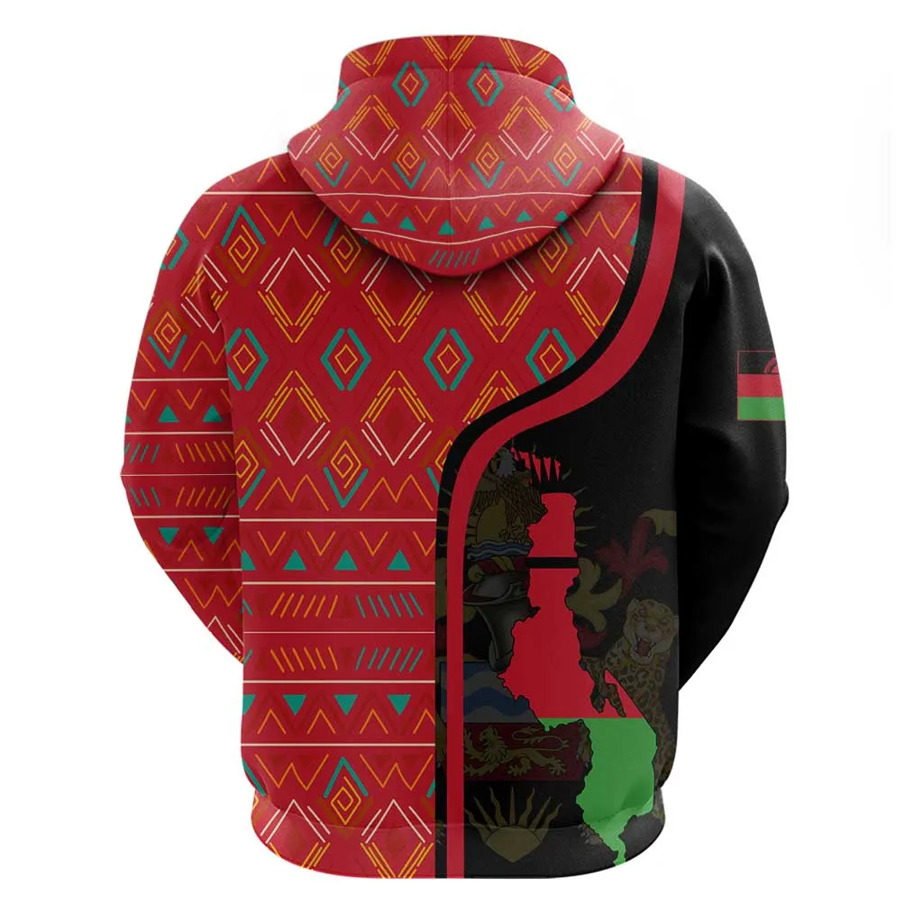 Malawi Patterns African Zip Hoodie Blended with Flag Colors and National Emblem TS04