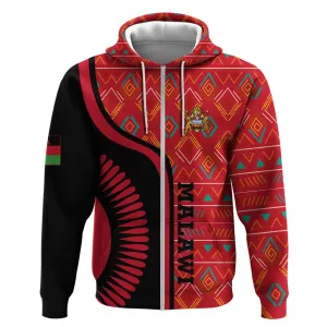 Malawi Patterns African Zip Hoodie Blended with Flag Colors and National Emblem TS04