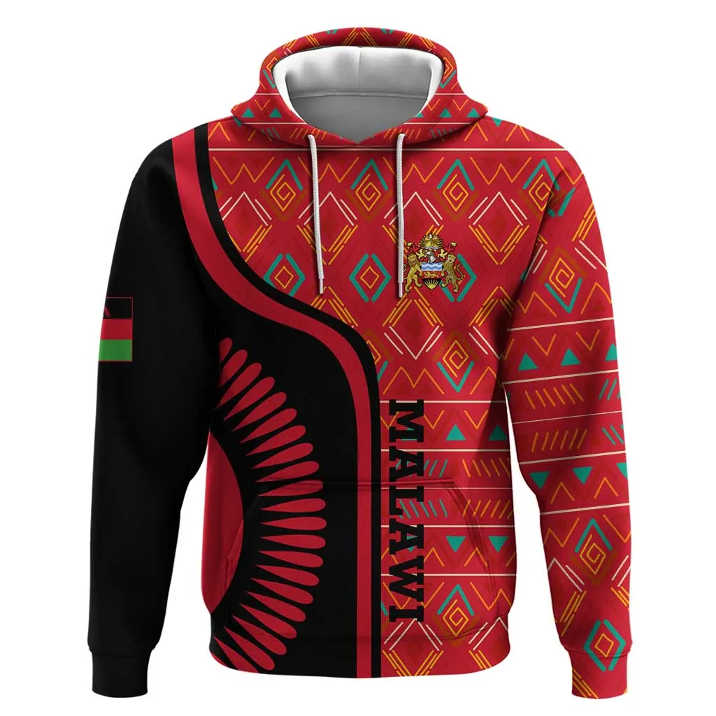 Malawi Patterns African Zip Hoodie Blended with Flag Colors and National Emblem TS04
