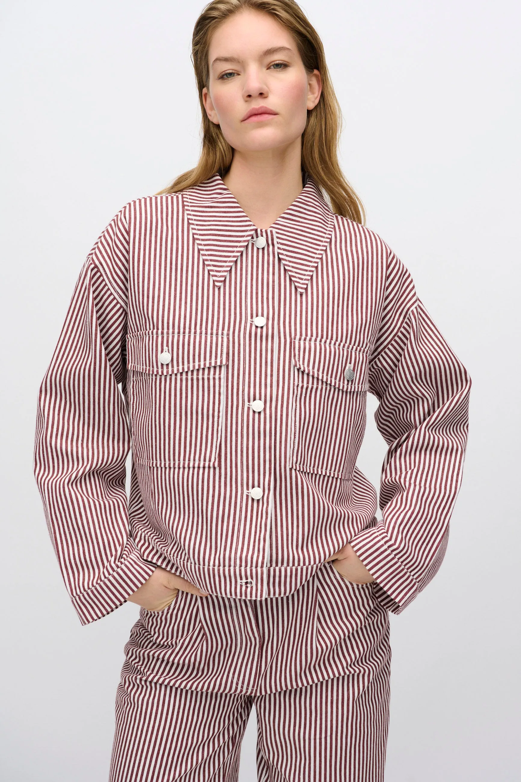 Malenes light denim jacket in stripes 4328 - Coco Milk