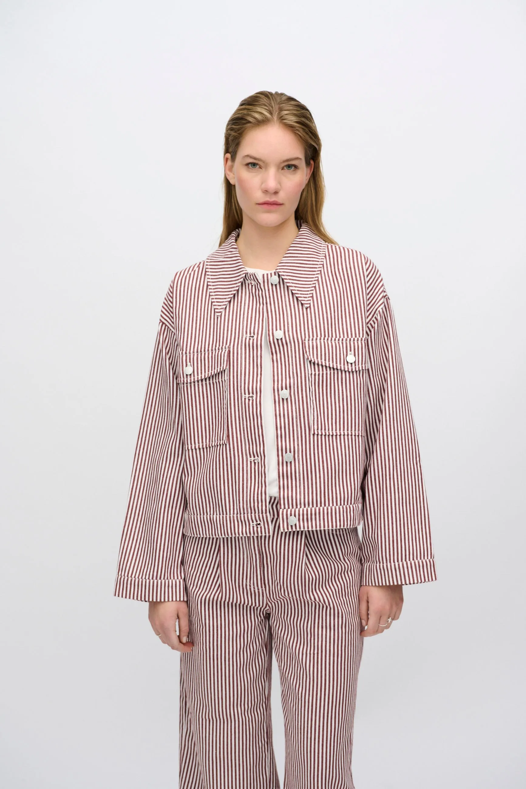 Malenes light denim jacket in stripes 4328 - Coco Milk