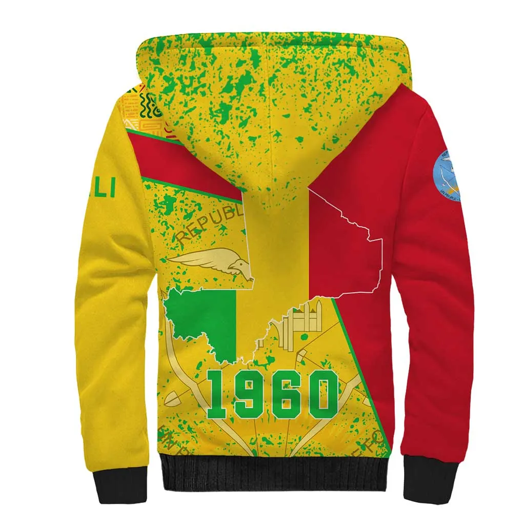 Mali in My Heart Sherpa Hoodie Map with National Flag Colors TS04