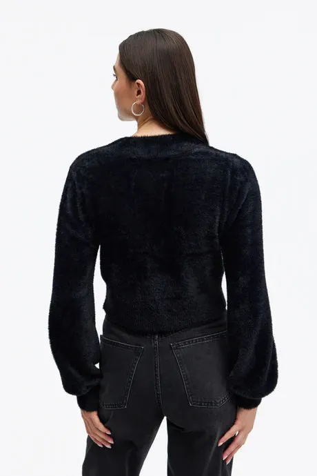 Marina V-neck Fuzzy Sweater I Black