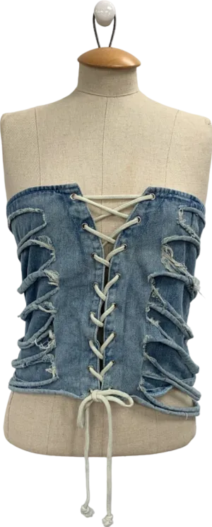 Mars The Label Blue Lace-Up Denim Bustier UK S
