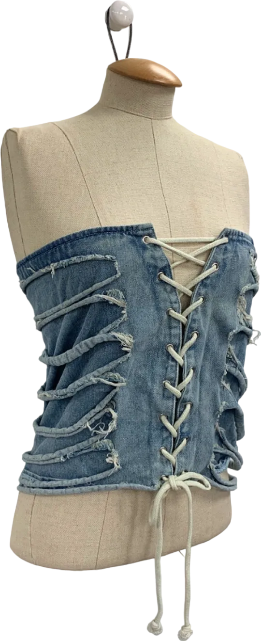 Mars The Label Blue Lace-Up Denim Bustier UK S