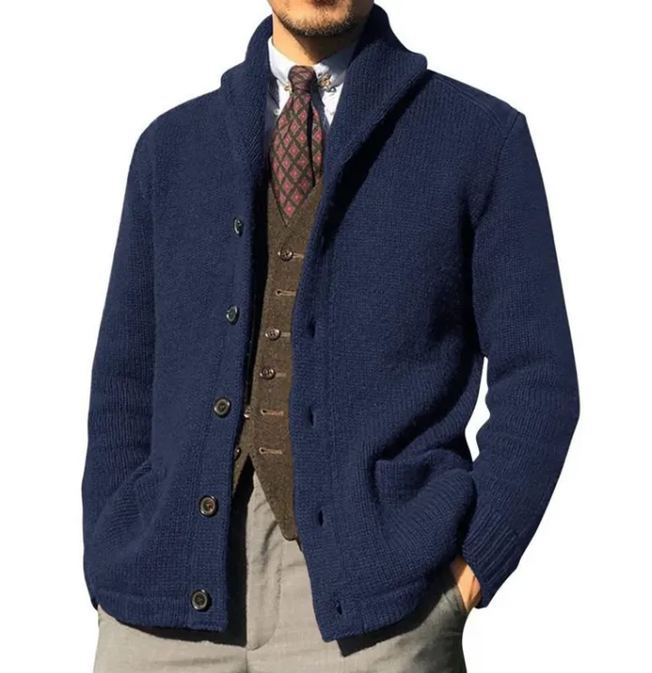 Men's button-up classic knit jacket