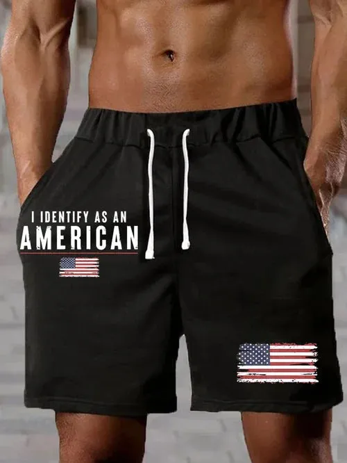 Men's Vintage I Identify As An American Print Lace-up Shorts