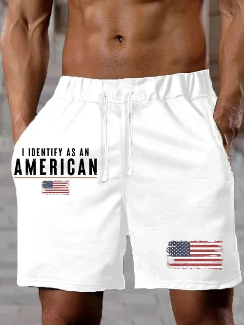 Men's Vintage I Identify As An American Print Lace-up Shorts