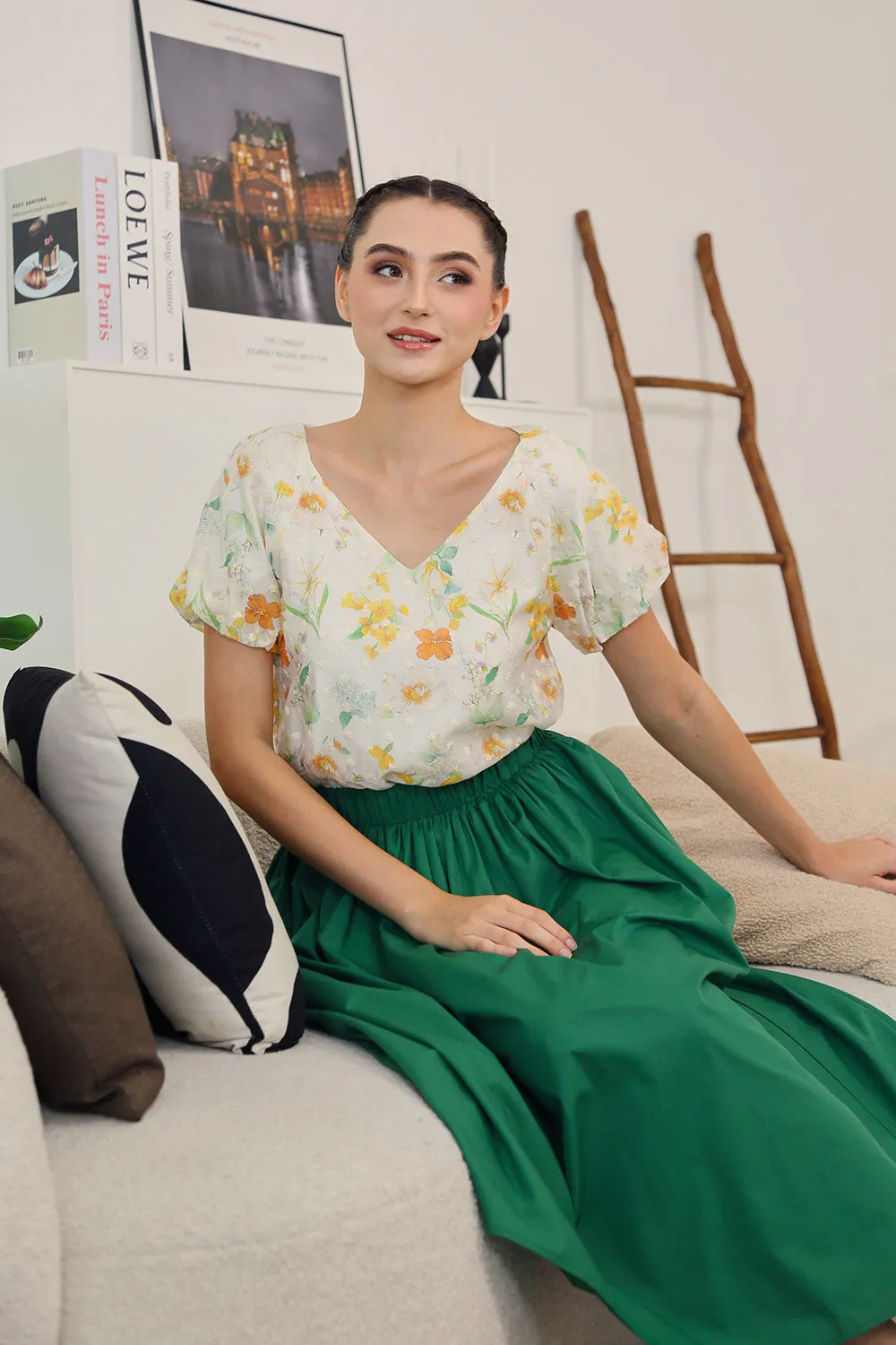 Merlyn Eyelet Top in Yellow Floral