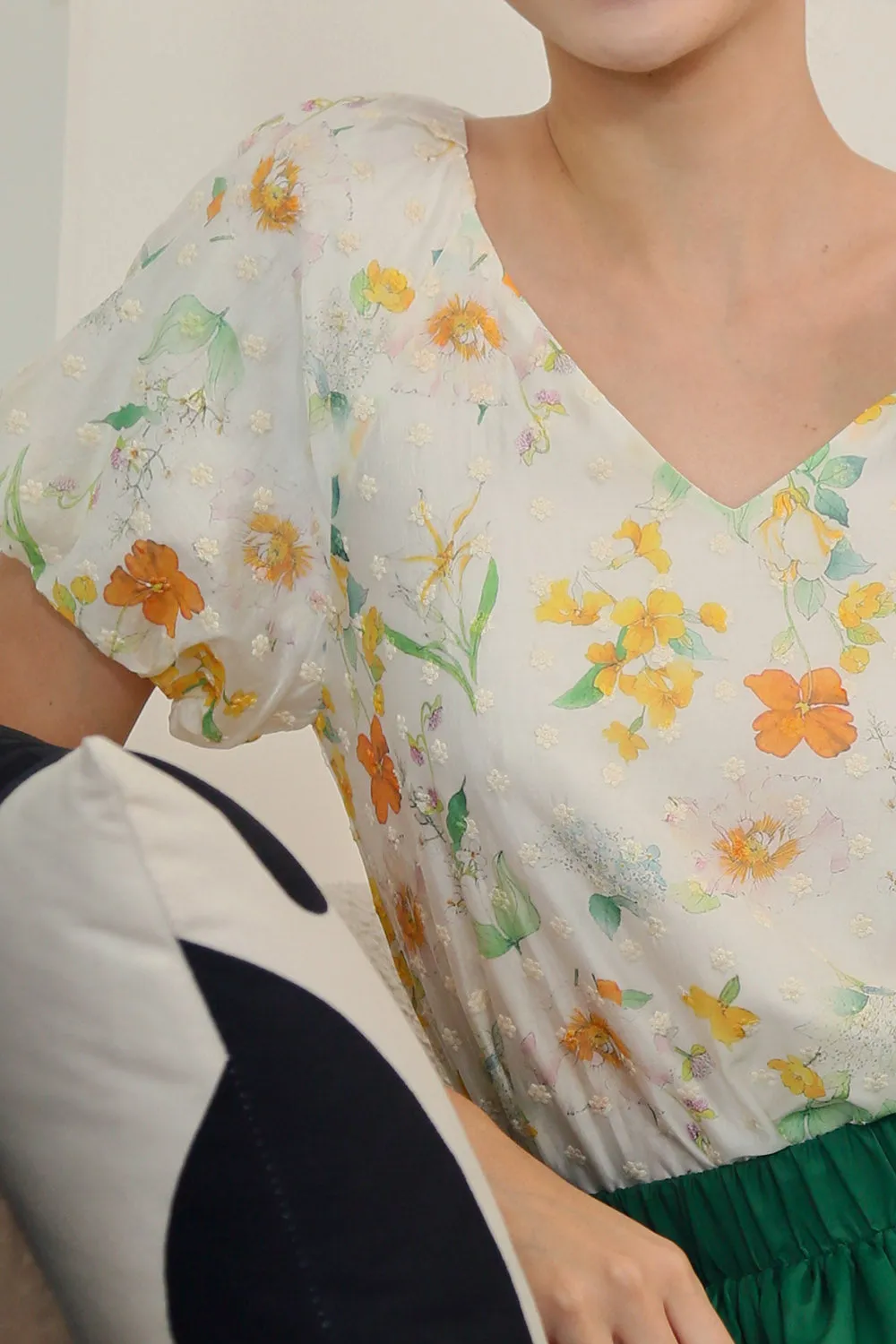 Merlyn Eyelet Top in Yellow Floral