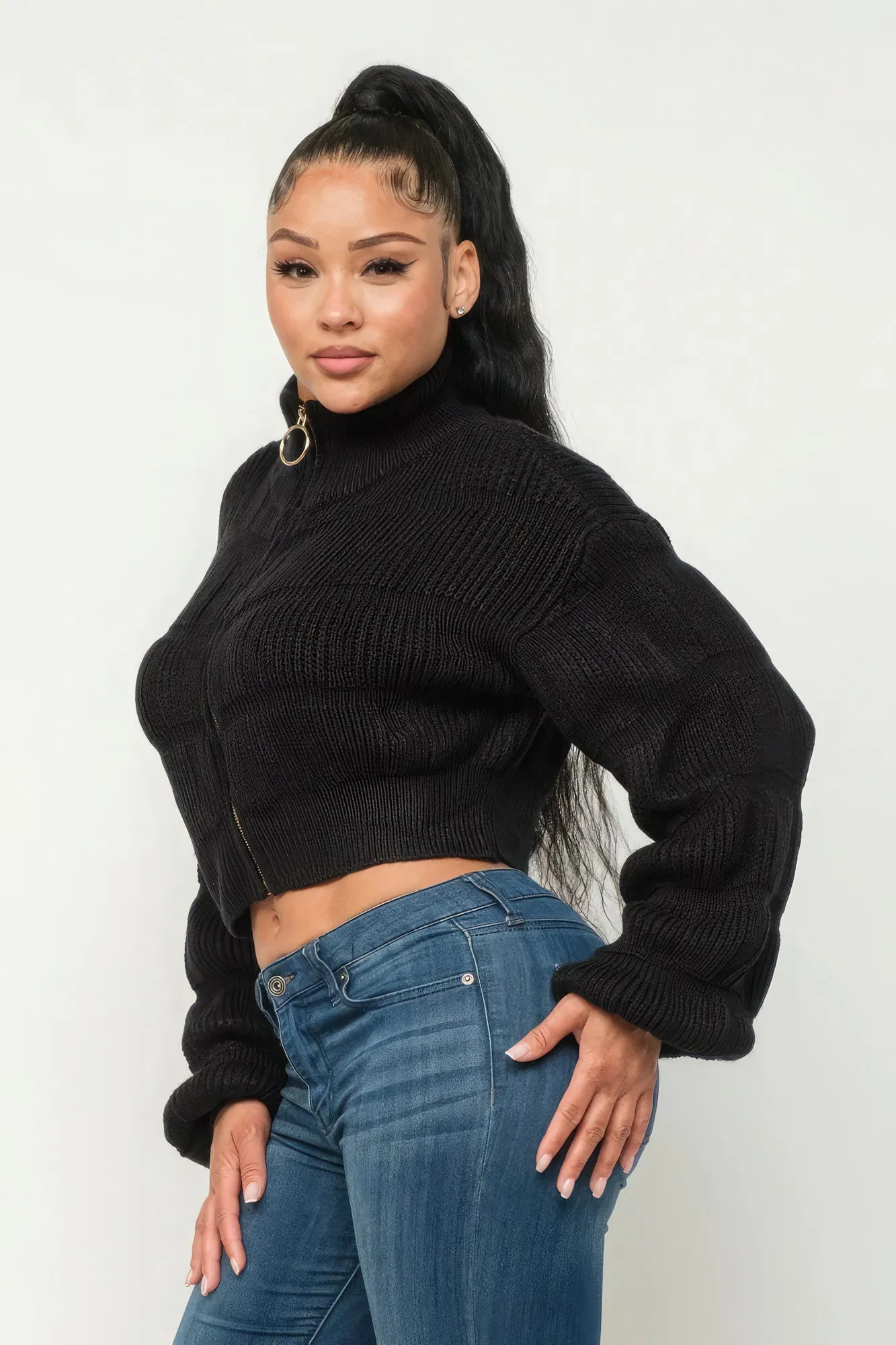 Michelin Sweater Top w/ Front Zipper