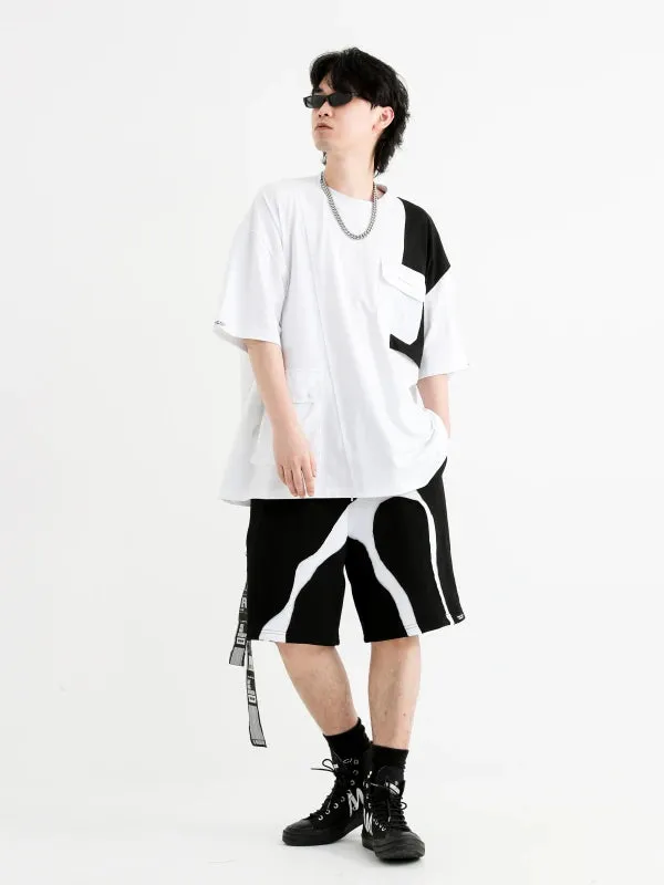 Mod Wave Movement Black & White Sweatshorts- Black