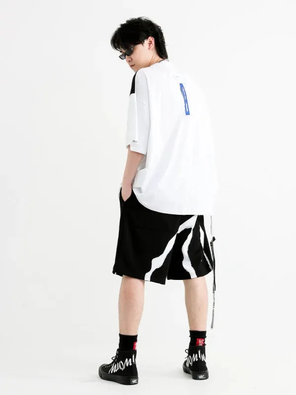 Mod Wave Movement Black & White Sweatshorts- Black