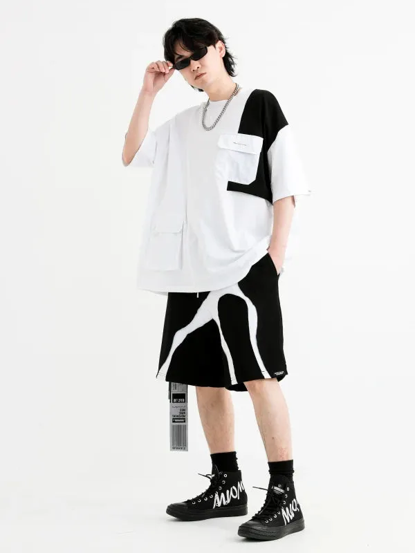 Mod Wave Movement Black & White Sweatshorts- Black