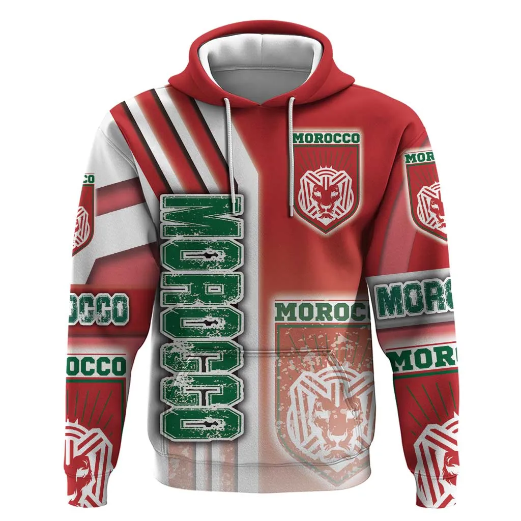 Morocco Soccer Zip Hoodie Atlas Lions Football - Road To Champion DT03