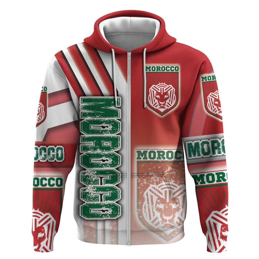 Morocco Soccer Zip Hoodie Atlas Lions Football - Road To Champion DT03