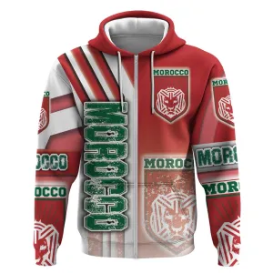 Morocco Soccer Zip Hoodie Atlas Lions Football - Road To Champion DT03