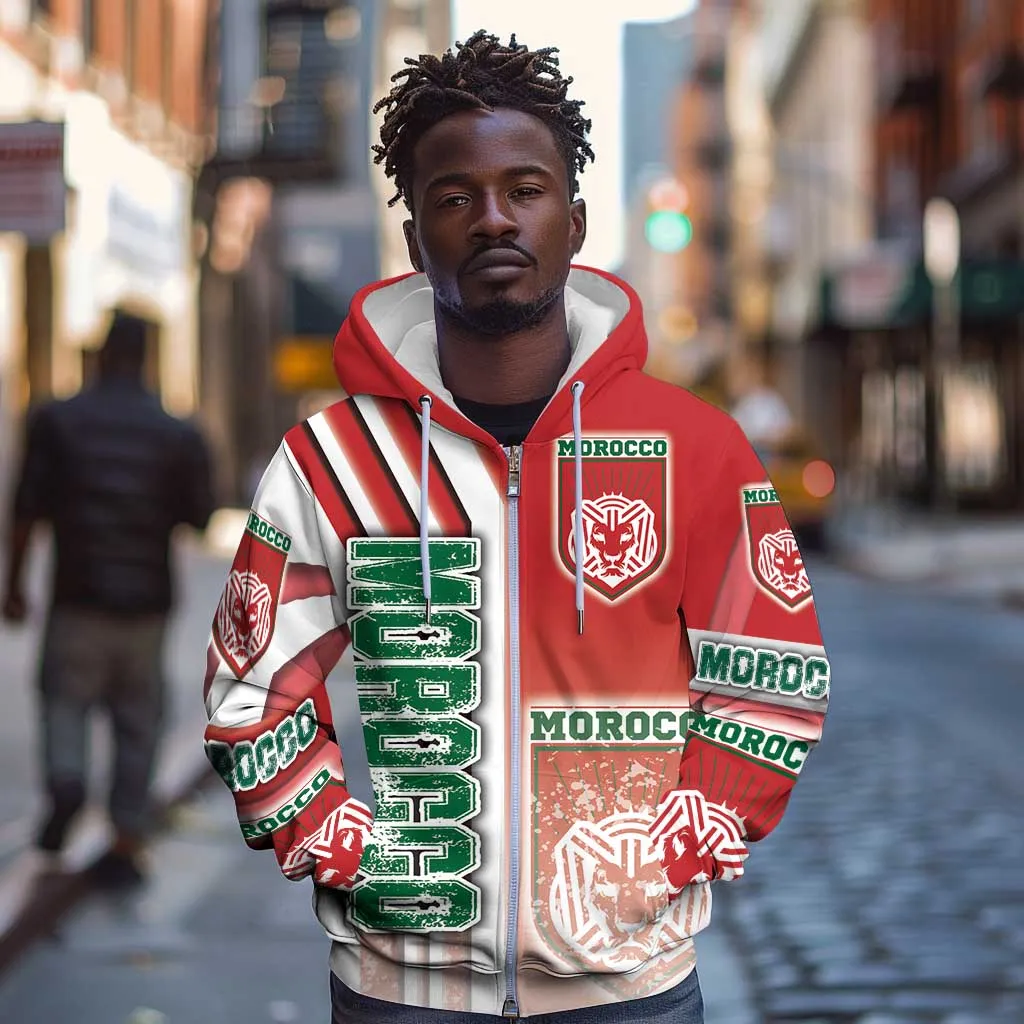Morocco Soccer Zip Hoodie Atlas Lions Football - Road To Champion DT03