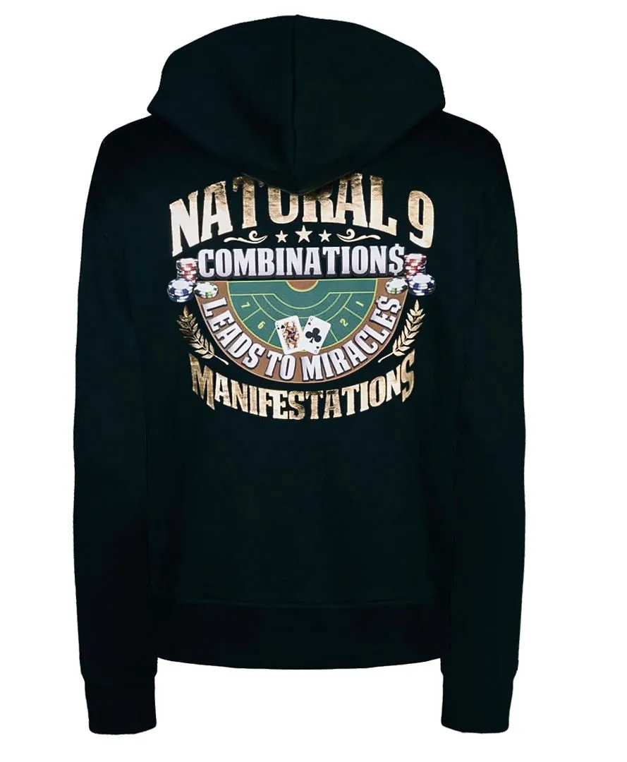 ‘Natural 9 Combinations’ Casino Embroidered Affirmation  Hoodie - Black