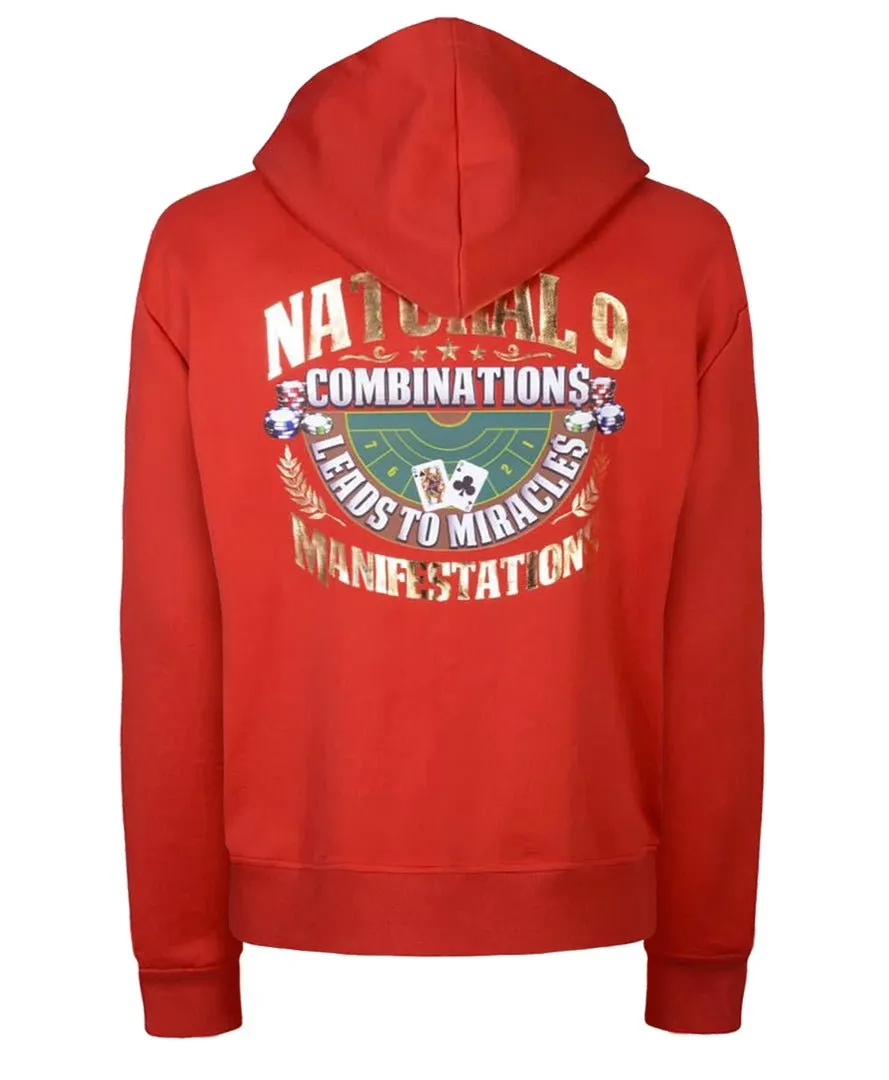 ‘Natural 9 Combinations’ Casino Embroidered Affirmation  Hoodie - Red