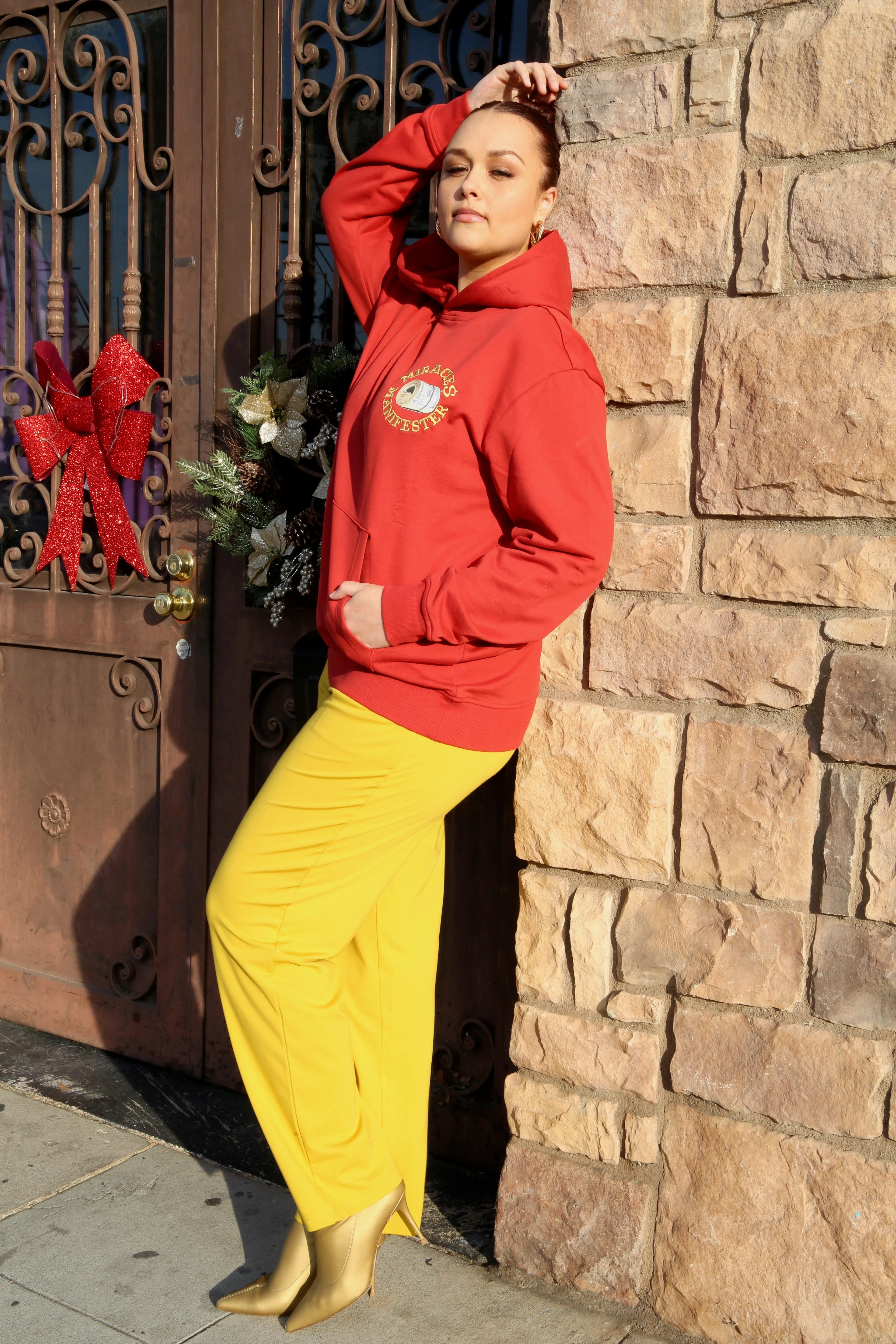 ‘Natural 9 Combinations’ Casino Embroidered Affirmation  Hoodie - Red