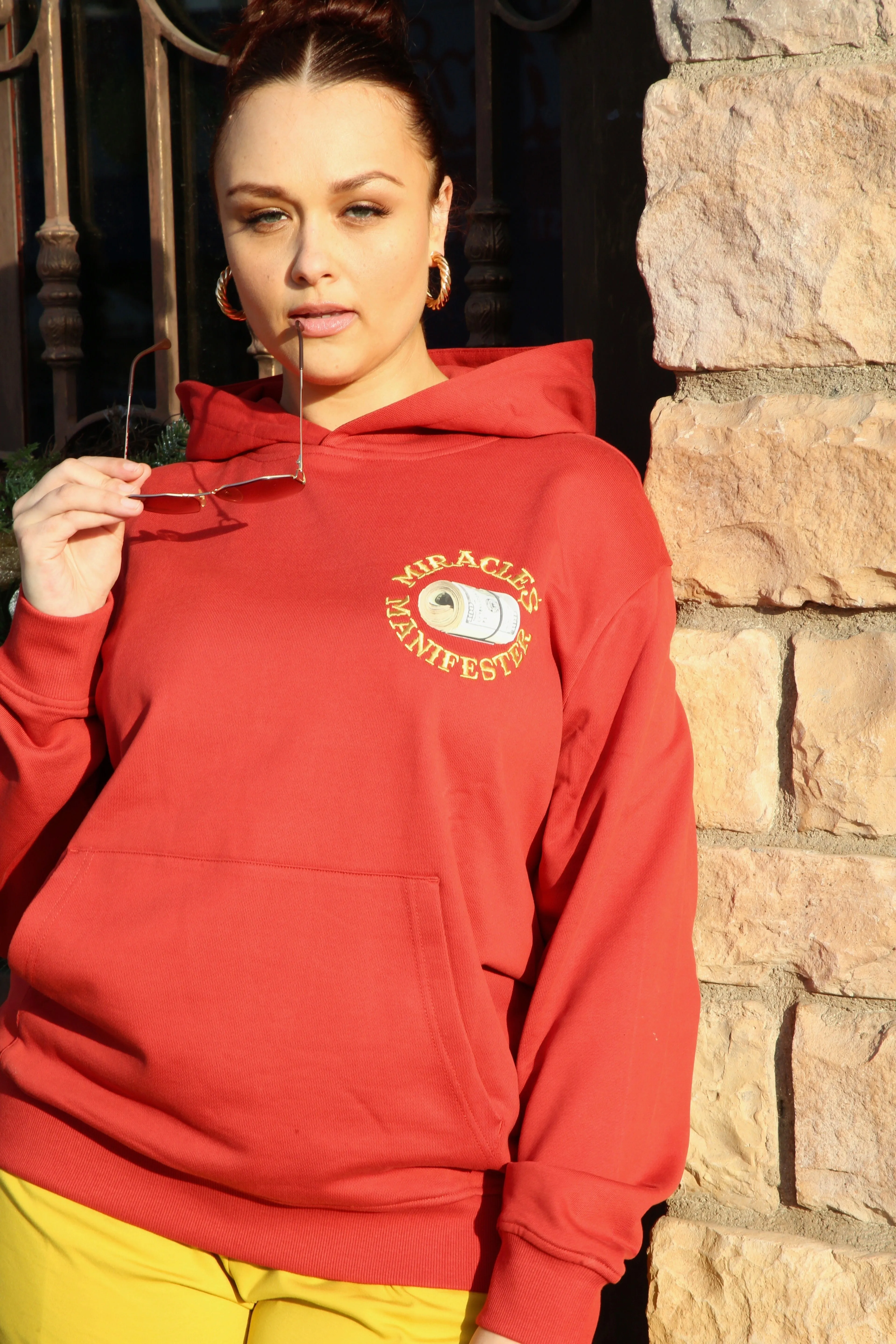‘Natural 9 Combinations’ Casino Embroidered Affirmation  Hoodie - Red