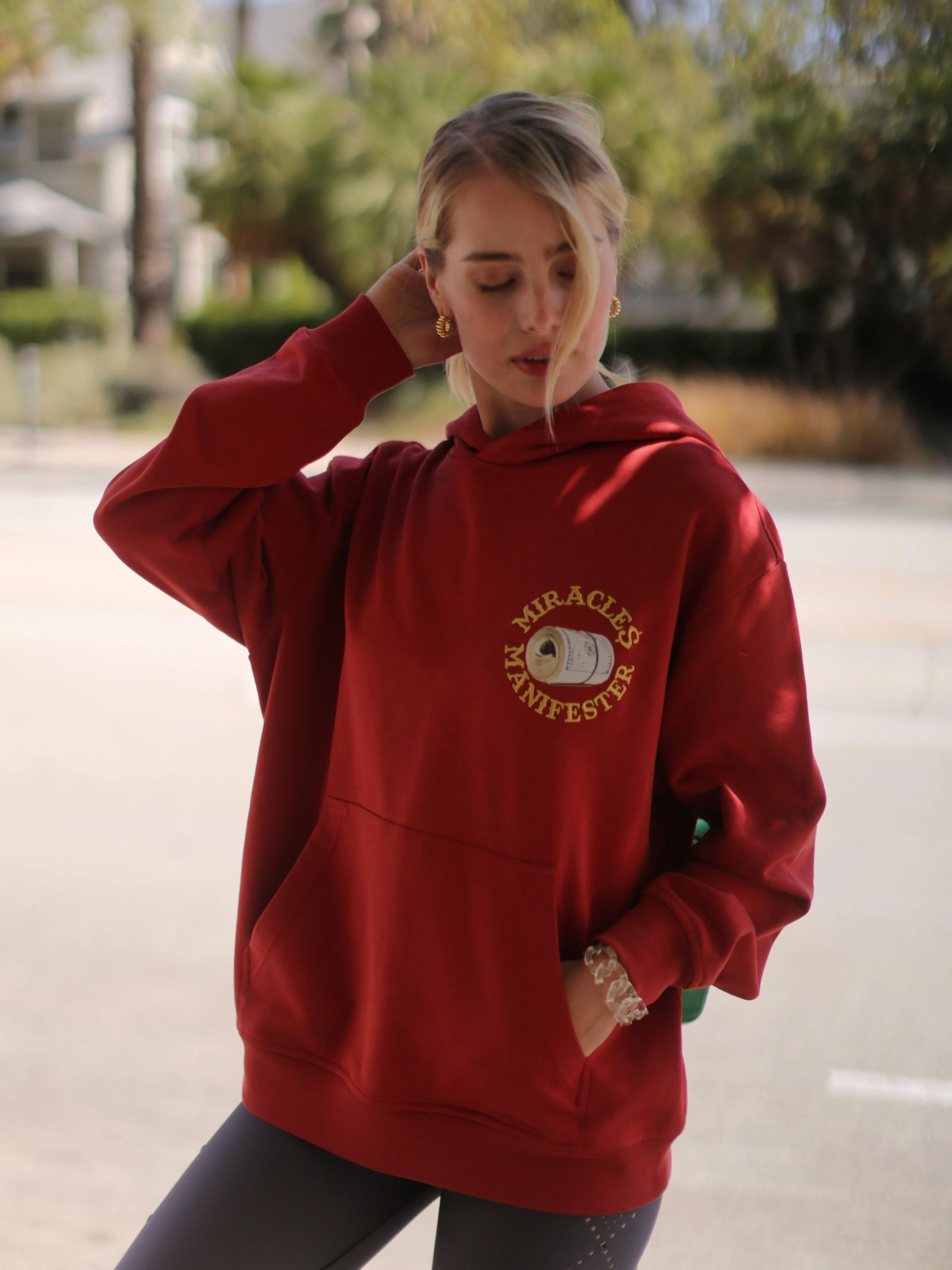 ‘Natural 9 Combinations’ Casino Embroidered Affirmation  Hoodie - Red