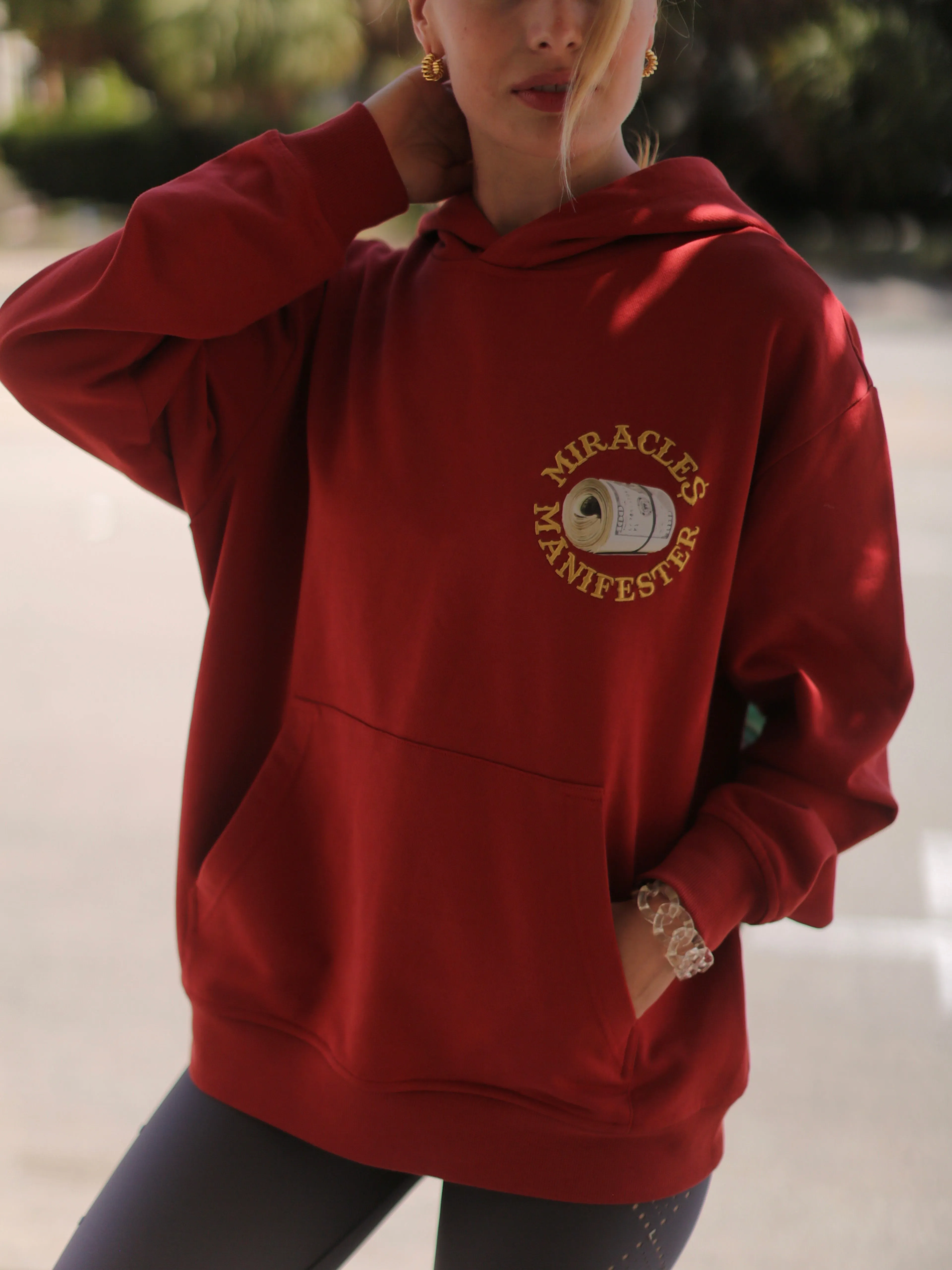 ‘Natural 9 Combinations’ Casino Embroidered Affirmation  Hoodie - Red