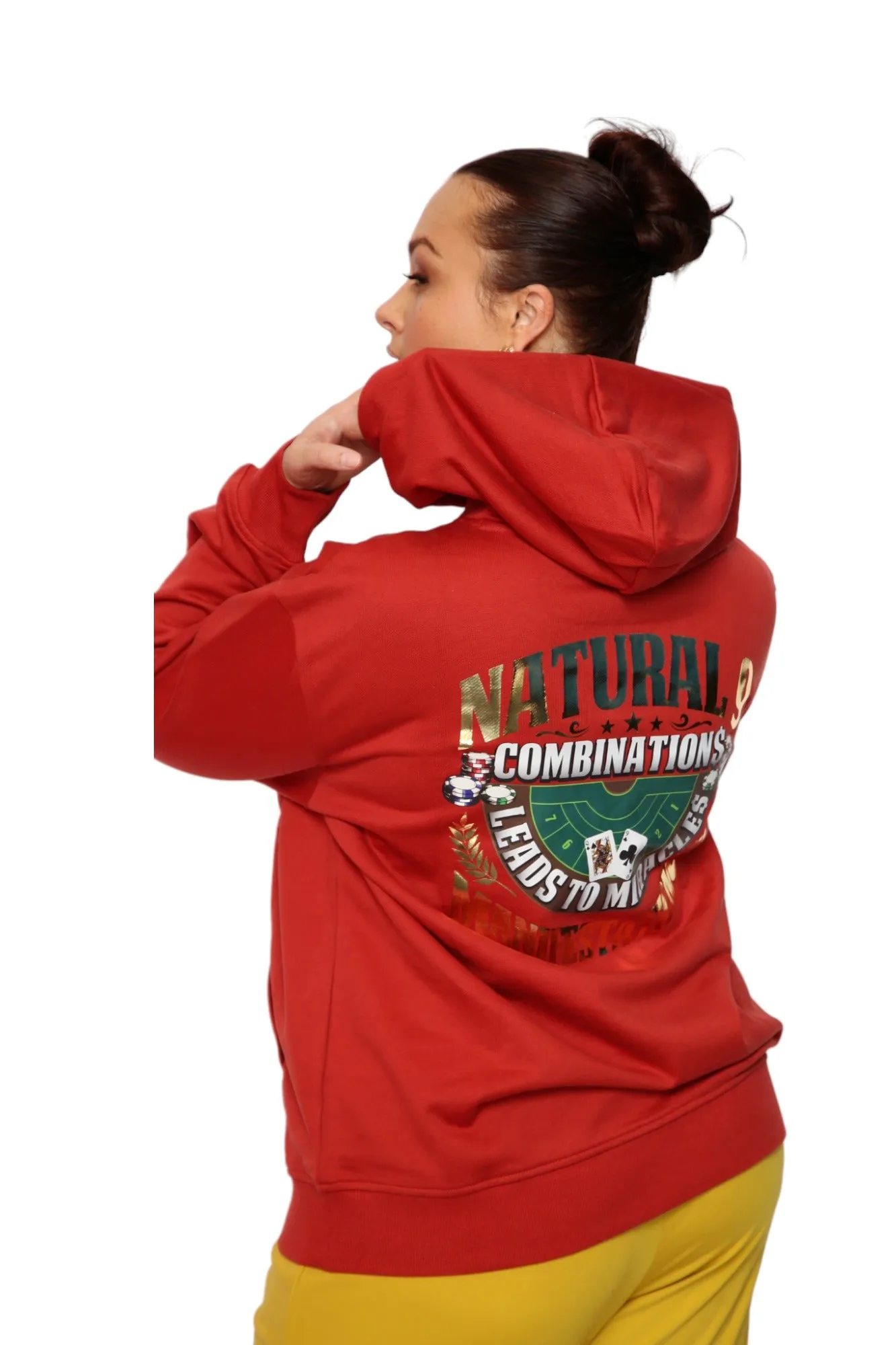 ‘Natural 9 Combinations’ Casino Embroidered Affirmation  Hoodie - Red