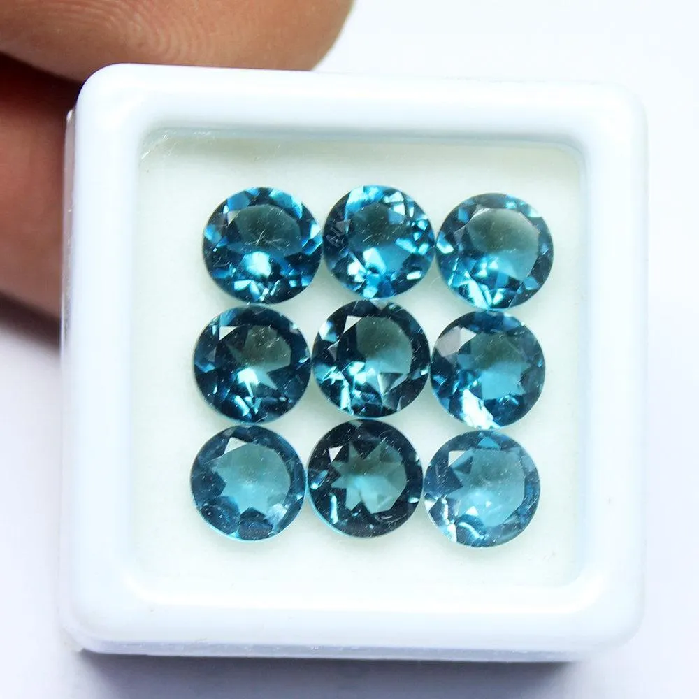 Natural London Blue Topaz Round Brilliant Cut Loose Gemstone Lot 9pc 9.50Ct