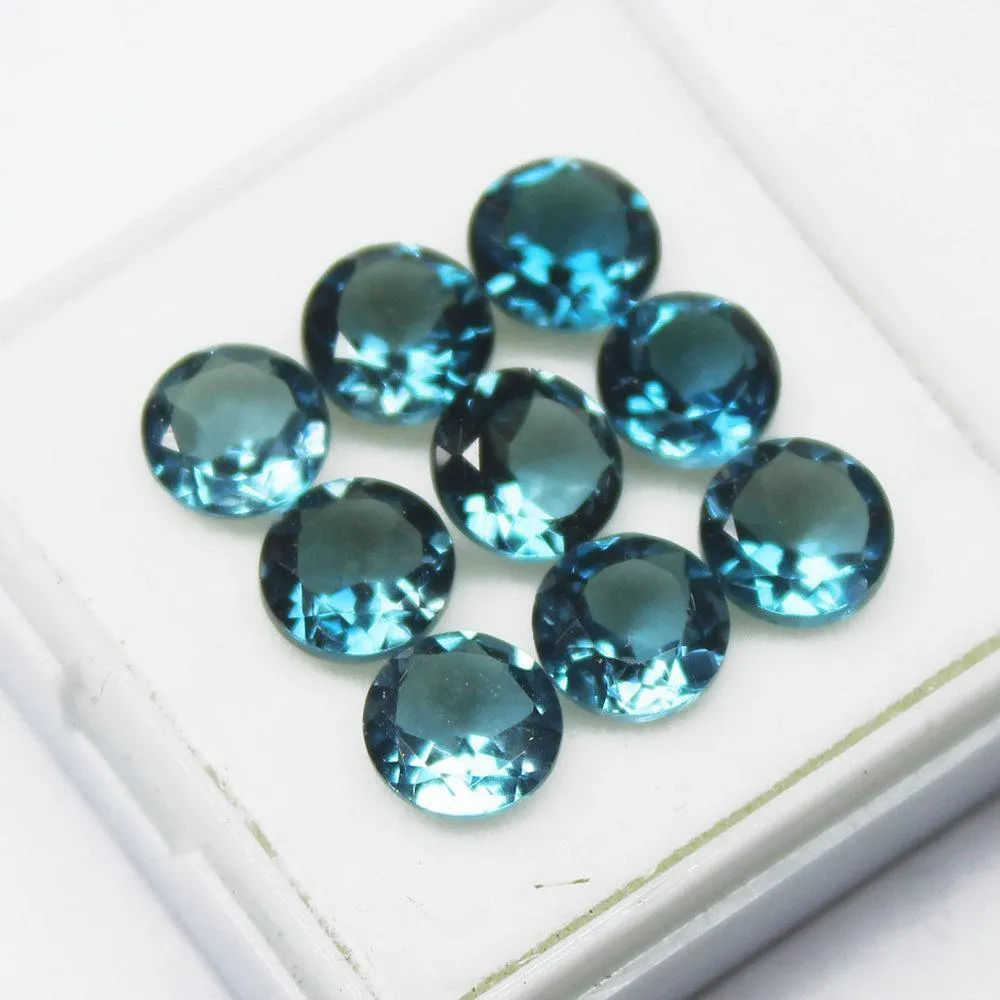 Natural London Blue Topaz Round Brilliant Cut Loose Gemstone Lot 9pc 9.50Ct