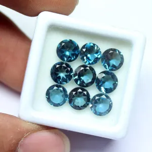 Natural London Blue Topaz Round Brilliant Cut Loose Gemstone Lot 9pc 9.50Ct