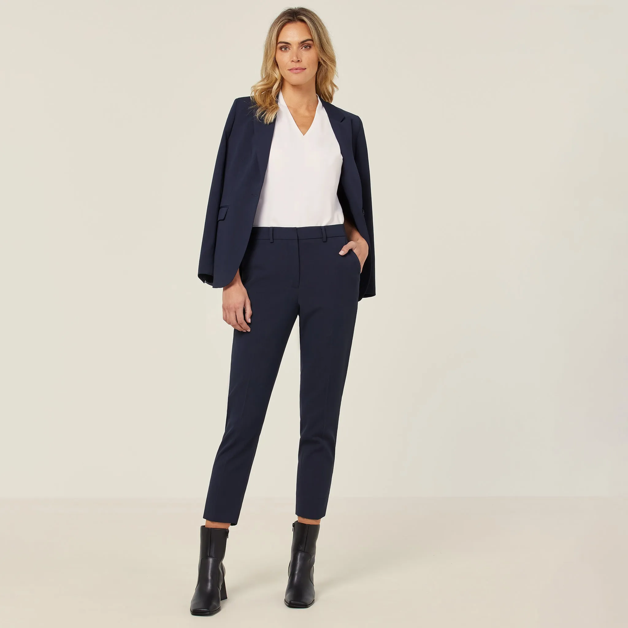 NNT Women's Crepe Streth Longline Jacket - Navy