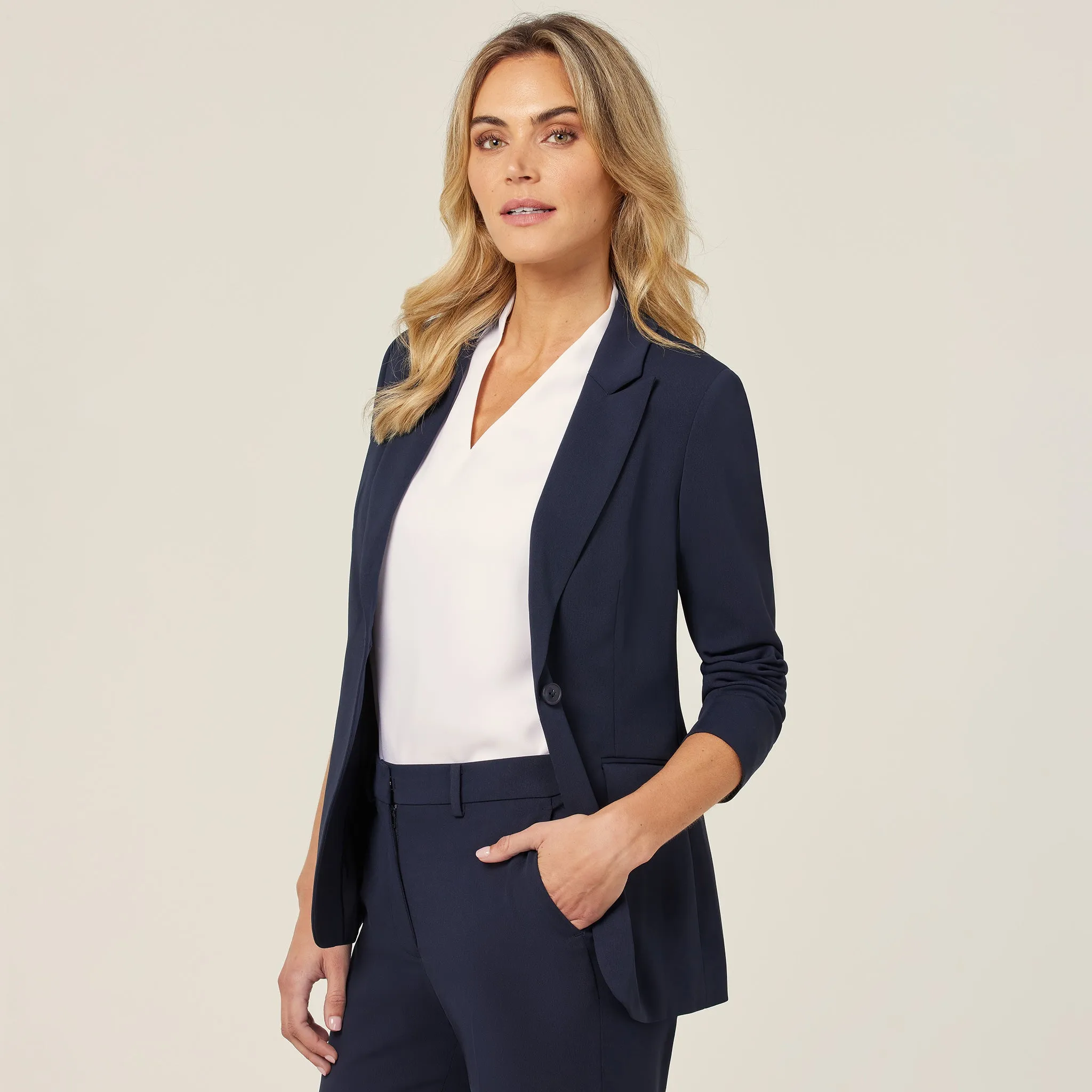 NNT Women's Crepe Streth Longline Jacket - Navy