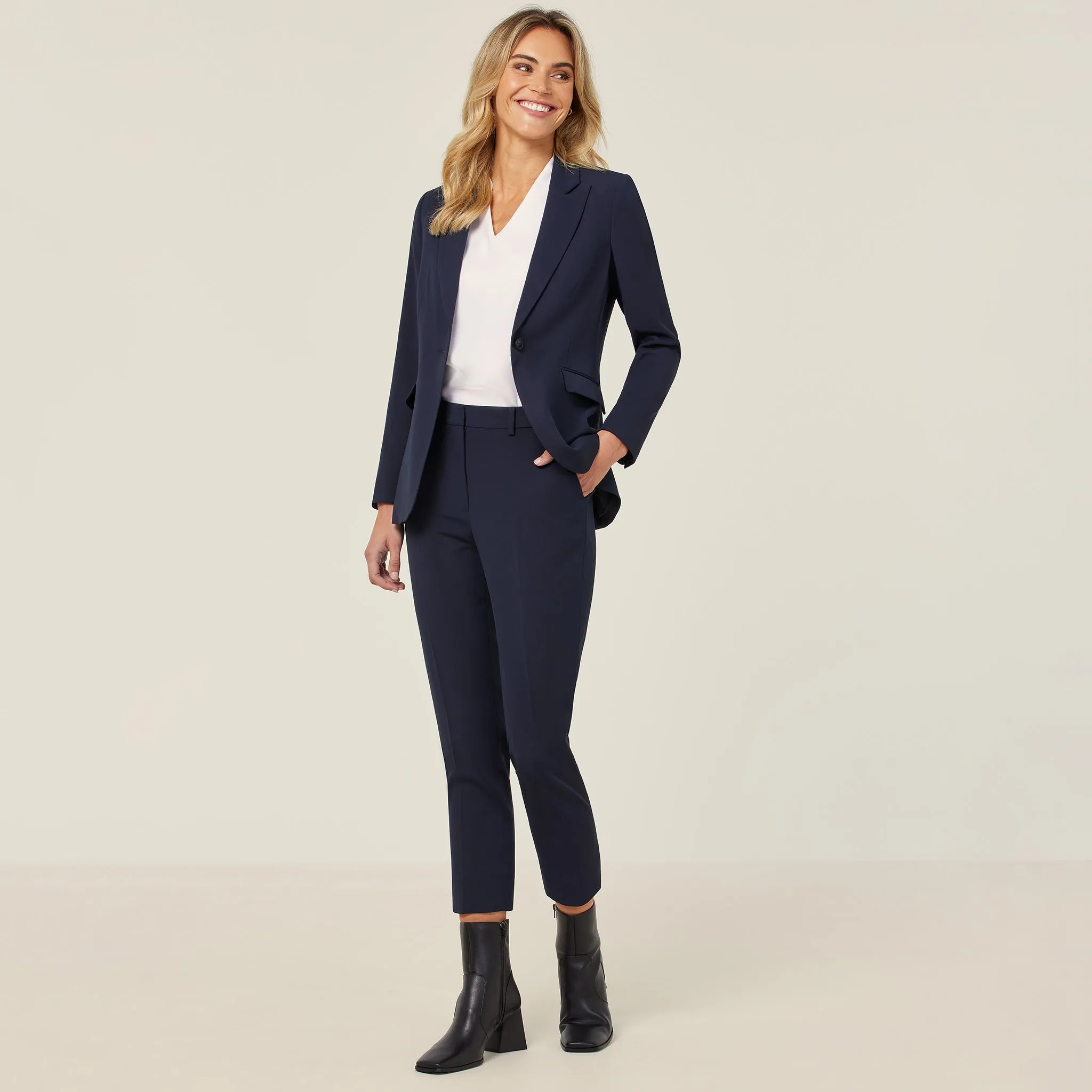 NNT Women's Crepe Streth Longline Jacket - Navy