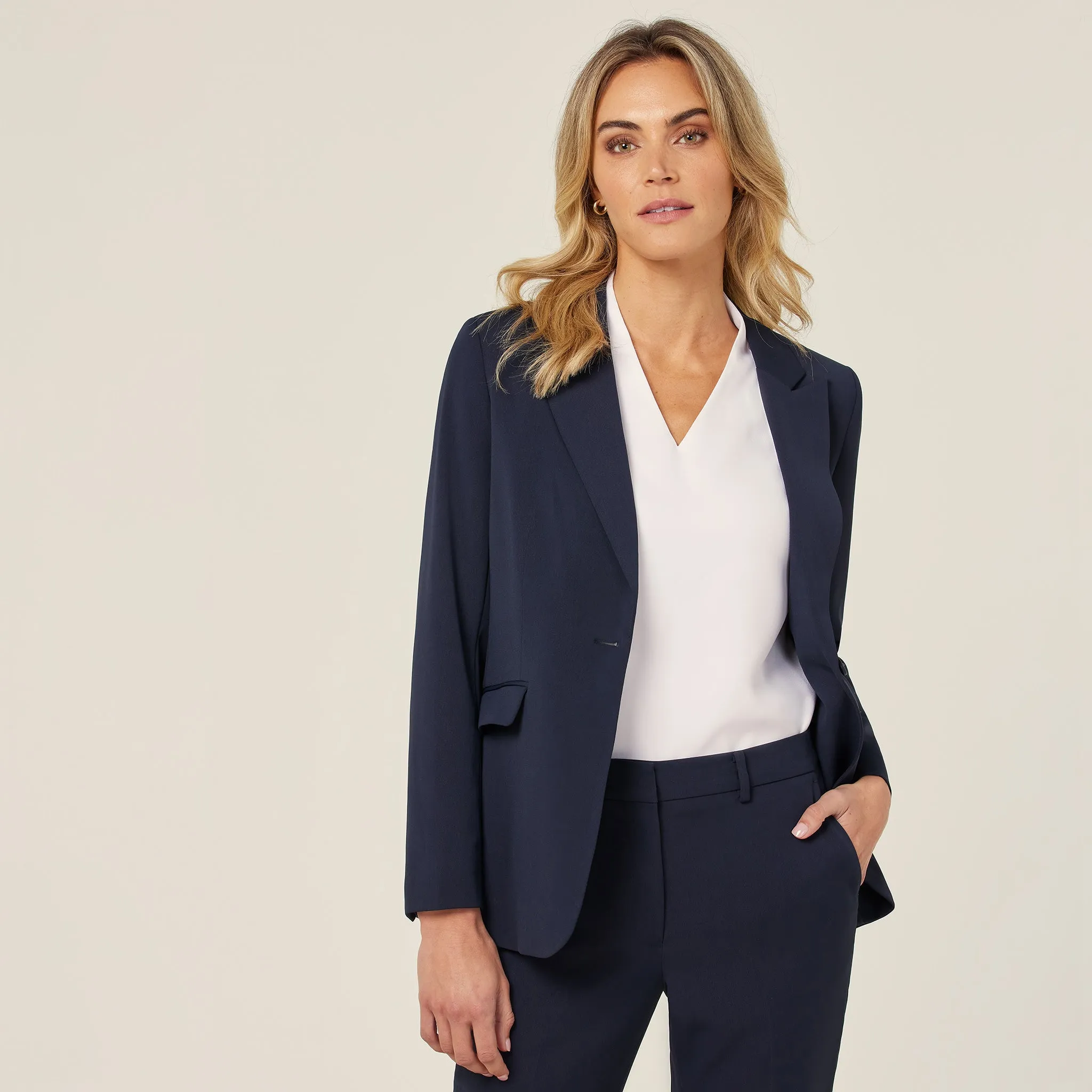 NNT Women's Crepe Streth Longline Jacket - Navy